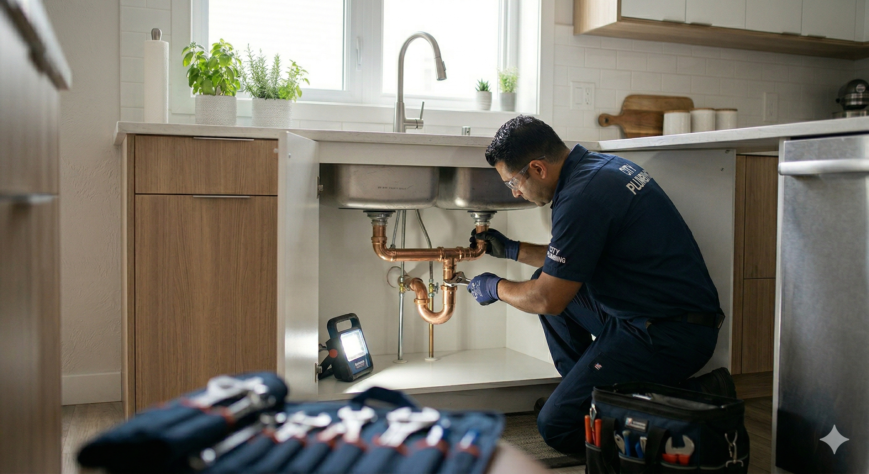 Plomero profesional de Núcleo Hogar trabajando en Monterrey